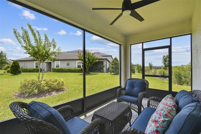 10282 Echo Dock Loop, San Antonio, FL 33576 - sunroom / solarium featuring an outdoor living space and a ceiling fan