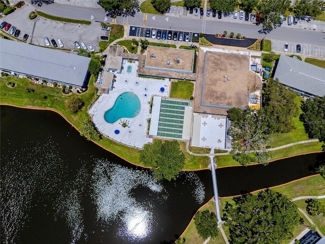 8584 111th St Unit 308, Seminole, FL 33772 - aerial view of property and surrounding area with a large body of water and a pool