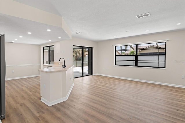 4530 Zack Dr, New Port Richey, FL 34653 - kitchen with light wood-type flooring, plenty of natural light, a textured ceiling, light countertops, and recessed lighting