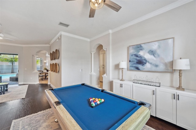 31646 Baymont Loop, Wesley Chapel, FL 33543 - playroom with ceiling fan, arched walkways, billiards, and ornamental molding