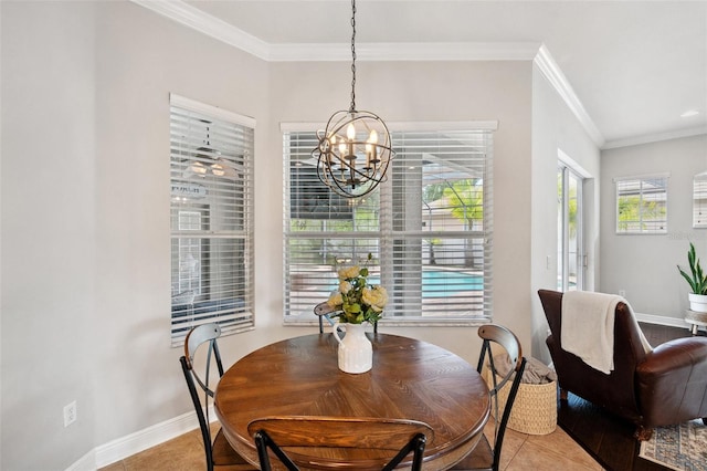 31646 Baymont Loop, Wesley Chapel, FL 33543 - dining room featuring a chandelier, crown molding, and tile patterned floors