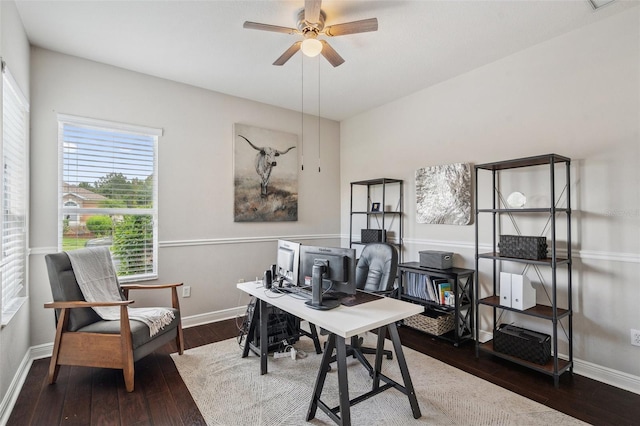 31646 Baymont Loop, Wesley Chapel, FL 33543 - home office featuring hardwood / wood-style flooring, plenty of natural light, and a ceiling fan