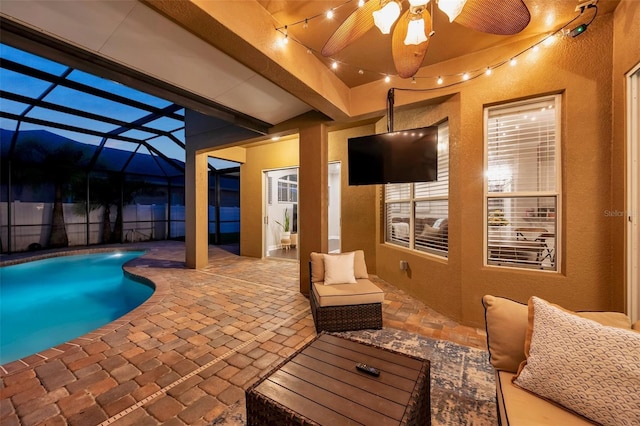 31646 Baymont Loop, Wesley Chapel, FL 33543 - view of pool featuring a patio, a ceiling fan, and a lanai