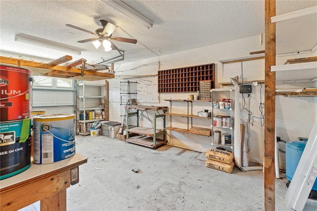 18561 Winding Oaks Blvd, Hudson, FL 34667 - misc room with a textured ceiling, unfinished concrete flooring, and ceiling fan