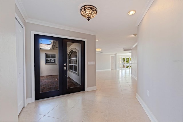 11225 4th St E, Treasure Island, FL 33706 - hall with ornamental molding, light tile patterned floors, and recessed lighting