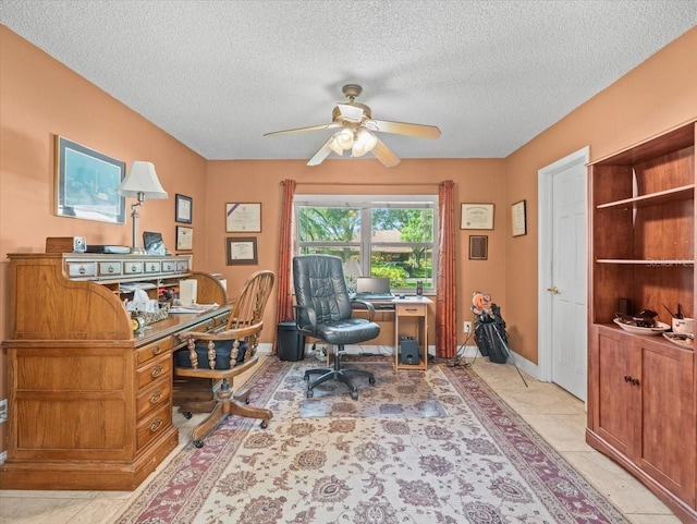4209 Winding Willow Dr, Tampa, FL 33618 - office area with a textured ceiling, ceiling fan, and light tile patterned floors