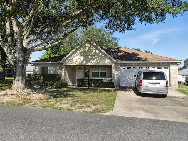 9859 SW 97th St, Ocala, FL 34481 - view of front facade with brick siding, an attached garage, concrete driveway, and a porch