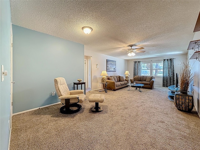 1102 Cara Dr, Largo, FL 33771 - carpeted living area featuring ceiling fan and a textured ceiling