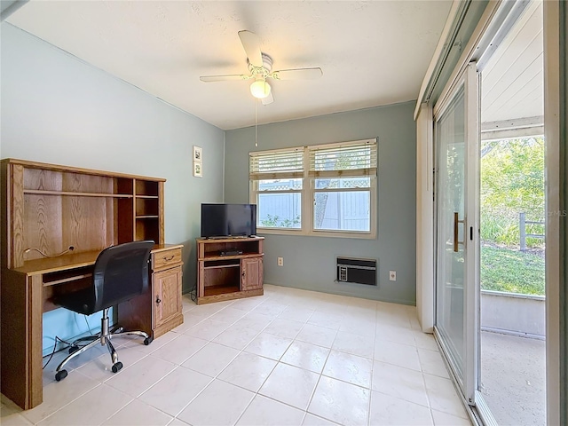 1102 Cara Dr, Largo, FL 33771 - office area with a ceiling fan, light tile patterned flooring, and heating unit