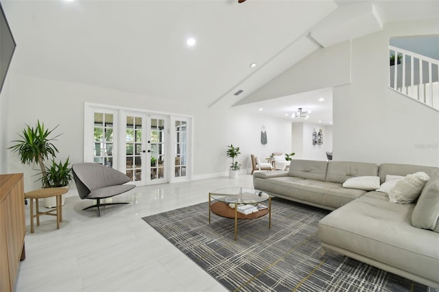 15722 Gardenside Ln, Tampa, FL 33624 - living room featuring french doors, high vaulted ceiling, and recessed lighting