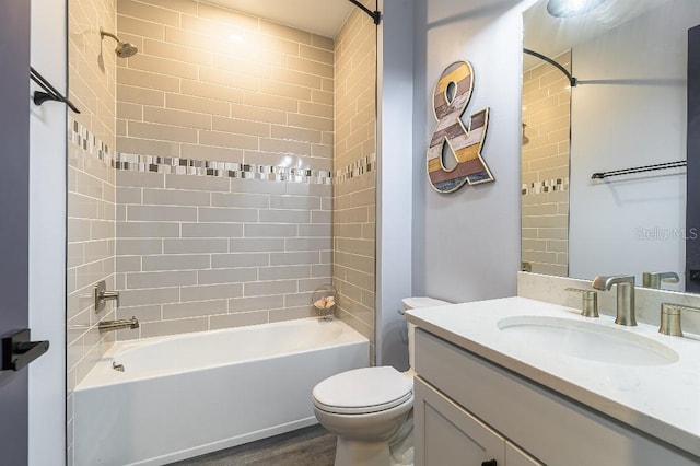 7683 Summerland Cv, Lakewood Ranch, FL 34202 - bathroom featuring vanity, shower / tub combination, and wood finished floors