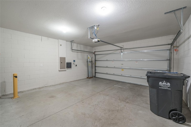 14524 Dunrobin Dr, Wimauma, FL 33598 - garage with concrete block wall, electric panel, and a garage door opener