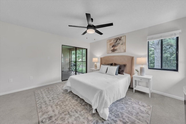 2681 Sabal Springs Cir Unit 204, Clearwater, FL 33761 - carpeted bedroom with access to outside, a textured ceiling, and ceiling fan