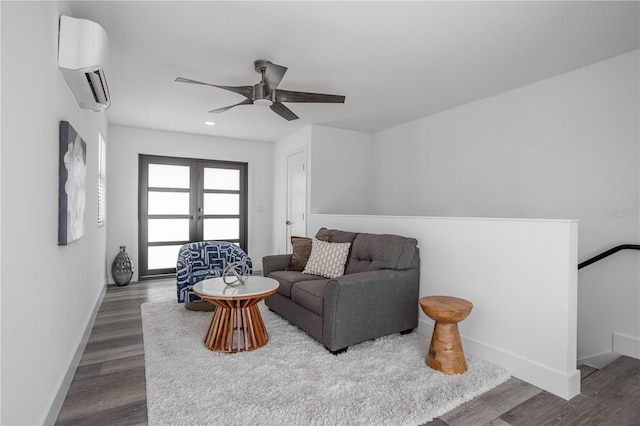 6210 64th Way N, Pinellas Park, FL 33781 - living area featuring a wall unit AC, ceiling fan, wood finished floors, french doors, and recessed lighting