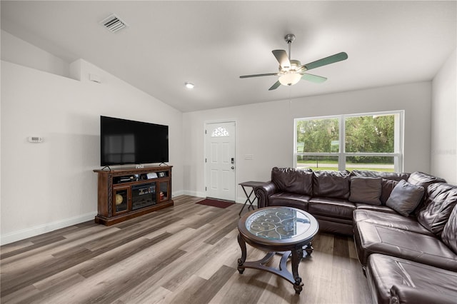 231 Marion Oaks Trl, Ocala, FL 34473 - living room featuring a ceiling fan, lofted ceiling, and light wood-style floors