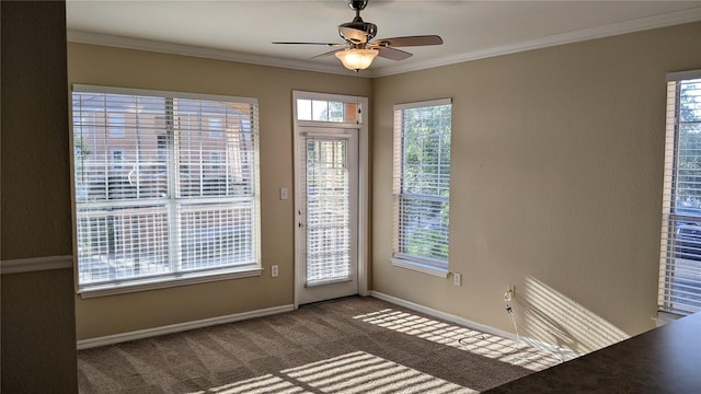 5000 Culbreath Key Way Unit 1-220, Tampa, FL 33611 - spare room featuring a ceiling fan, crown molding, and carpet flooring