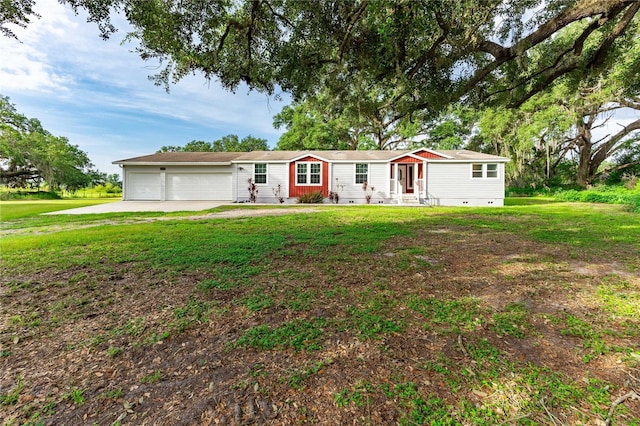 6728 Sutton Oaks Ln, Zephyrhills, FL 33541 - view of front of property with entry steps, a front lawn, concrete driveway, and crawl space