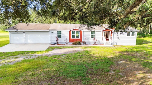 6728 Sutton Oaks Ln, Zephyrhills, FL 33541 - single story home with crawl space, concrete driveway, an attached garage, and a front yard