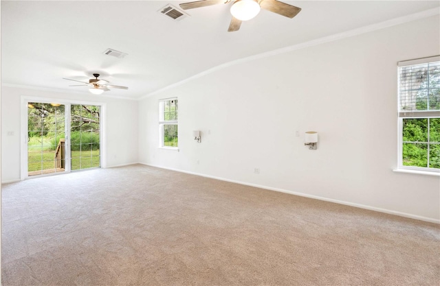 6728 Sutton Oaks Ln, Zephyrhills, FL 33541 - unfurnished room with a ceiling fan, crown molding, and carpet