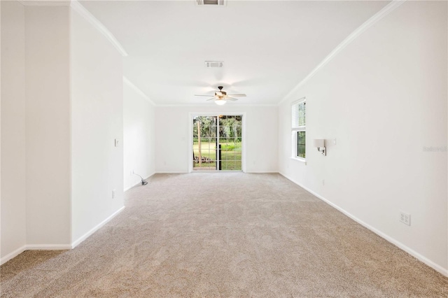 6728 Sutton Oaks Ln, Zephyrhills, FL 33541 - carpeted spare room with ceiling fan and ornamental molding