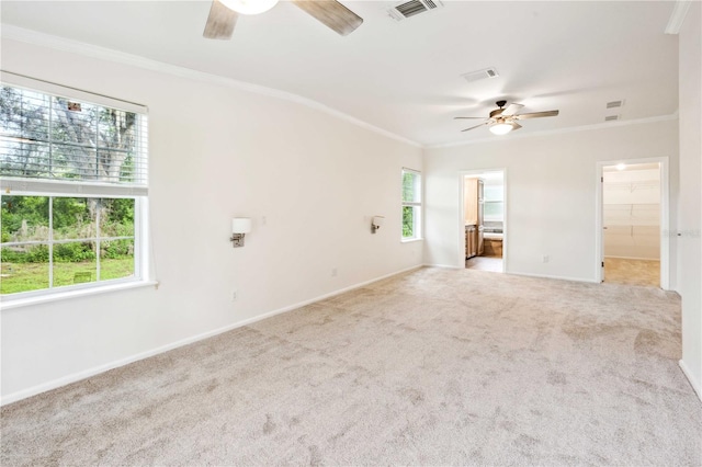 6728 Sutton Oaks Ln, Zephyrhills, FL 33541 - carpeted spare room with ceiling fan and crown molding