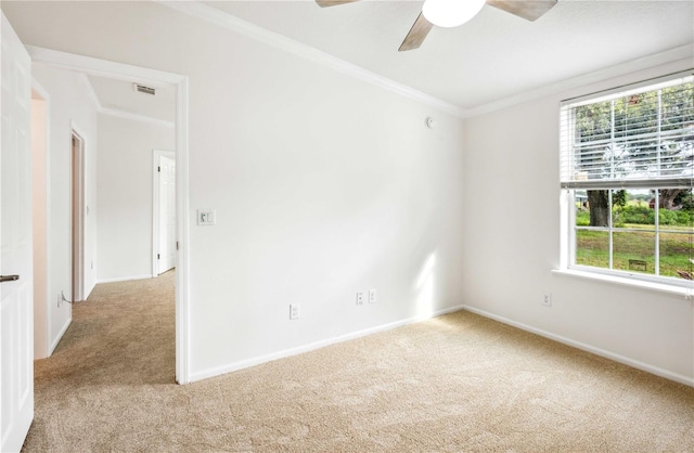 6728 Sutton Oaks Ln, Zephyrhills, FL 33541 - unfurnished room featuring light colored carpet, healthy amount of natural light, a ceiling fan, and ornamental molding