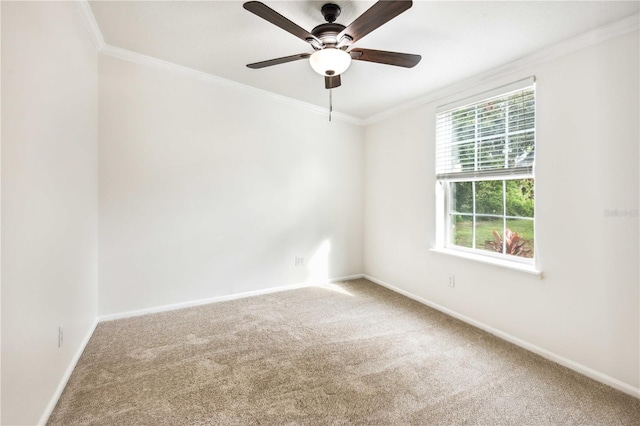 6728 Sutton Oaks Ln, Zephyrhills, FL 33541 - carpeted spare room with ornamental molding and ceiling fan