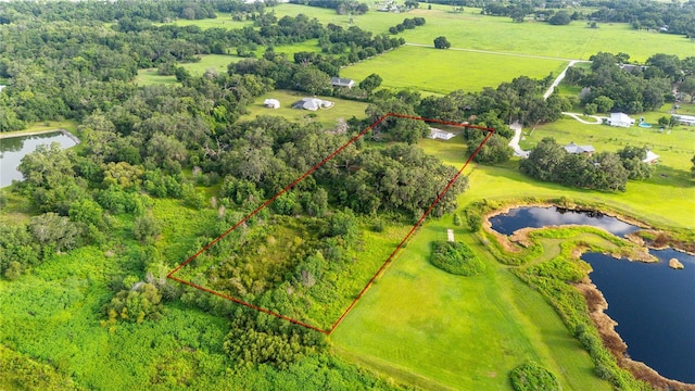 6728 Sutton Oaks Ln, Zephyrhills, FL 33541 - aerial view of property and surrounding area with property parcel outlined and a large body of water