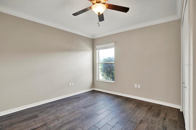11309 Langworth Hill Ln, Riverview, FL 33579 - spare room with a ceiling fan, dark wood-style flooring, and crown molding