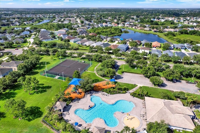 11309 Langworth Hill Ln, Riverview, FL 33579 - aerial perspective of suburban area featuring a nearby body of water and a pool area