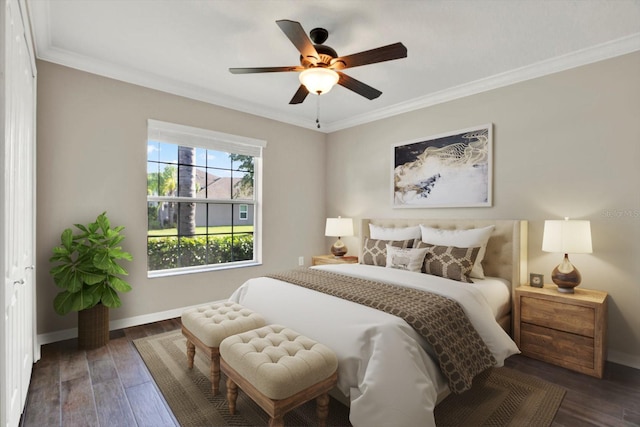11309 Langworth Hill Ln, Riverview, FL 33579 - bedroom featuring crown molding, wood finished floors, and ceiling fan
