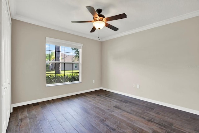 11309 Langworth Hill Ln, Riverview, FL 33579 - empty room with dark wood finished floors, ornamental molding, and ceiling fan