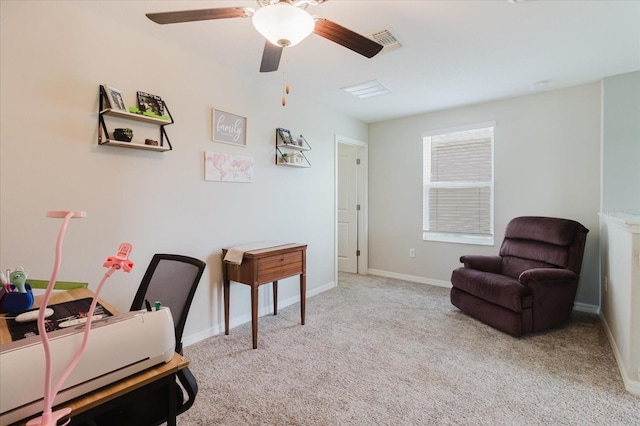 17156 Yellow Pine St, Wimauma, FL 33598 - home office featuring light carpet and a ceiling fan