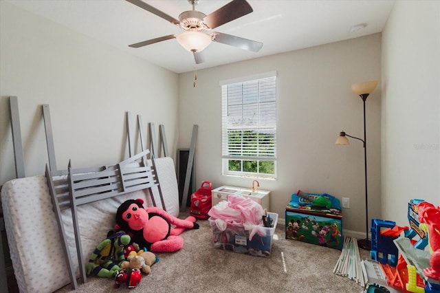 17156 Yellow Pine St, Wimauma, FL 33598 - game room featuring carpet flooring and ceiling fan