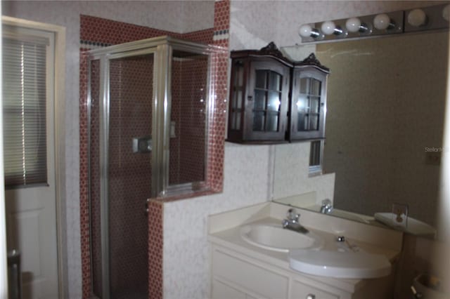 5581 Greyston St, Palm Harbor, FL 34685 - full bathroom featuring a stall shower and vanity