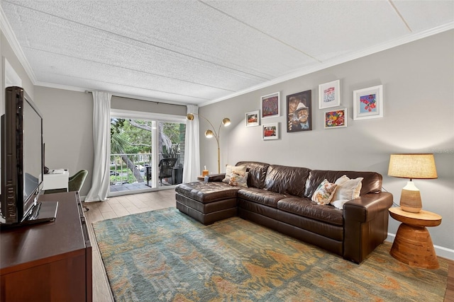 3325 Bayshore Blvd Unit A31, Tampa, FL 33629 - living area with ornamental molding, wood finished floors, and a textured ceiling