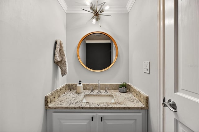 3325 Bayshore Blvd Unit A31, Tampa, FL 33629 - bathroom with vanity, ornamental molding, and a chandelier