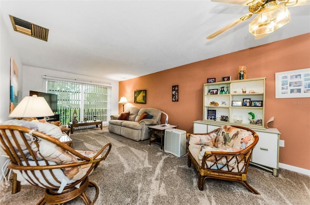 2700 Bayshore Blvd Unit 4106, Dunedin, FL 34698 - carpeted living room featuring ceiling fan and baseboards