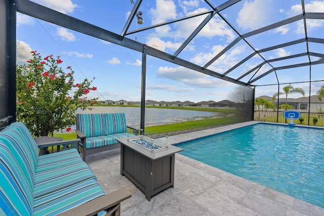 11714 Tetrafin Dr, Riverview, FL 33579 - swimming pool featuring a patio, a water view, and a lanai