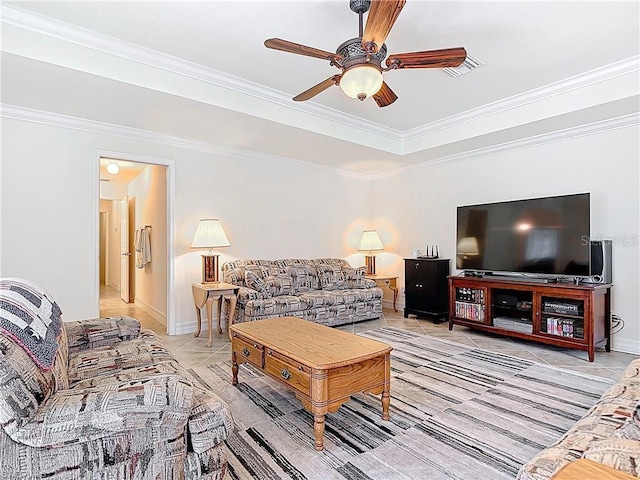2103 SW 26th Ter, Cape Coral, FL 33914 - living area with ceiling fan, crown molding, and light tile patterned floors