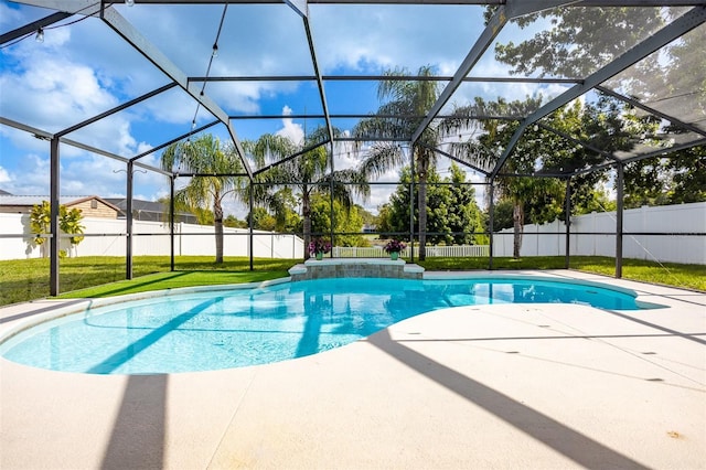 12106 Clearbrook Ct, Riverview, FL 33569 - view of pool featuring a patio area, a fenced backyard, and glass enclosure