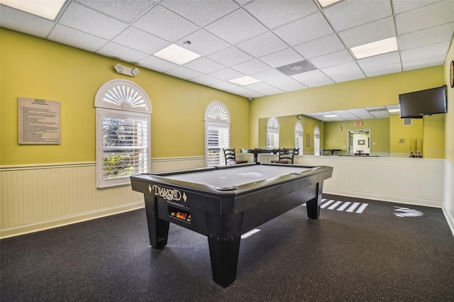 4119 Autumn Amber Dr, Spring Hill, FL 34609 - recreation room with a drop ceiling, wainscoting, and pool table