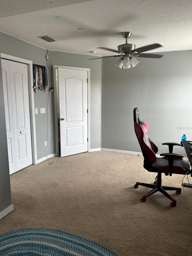 10109 36th Ct E, Parrish, FL 34219 - office area featuring carpet, a ceiling fan, and a textured ceiling