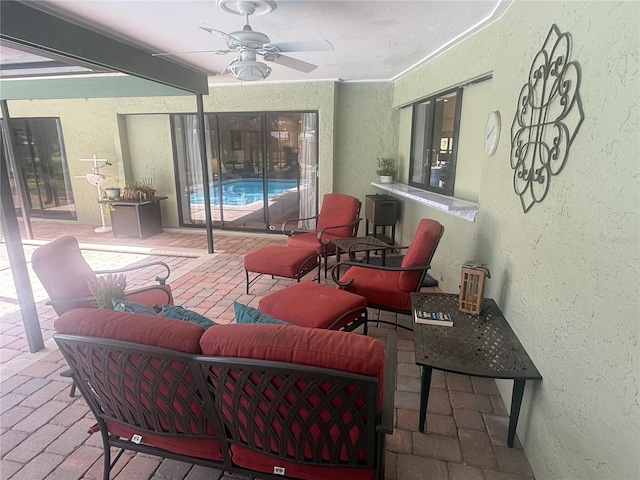 2215 Toniwood Ln, Palm Harbor, FL 34685 - view of patio / terrace with a ceiling fan and outdoor lounge area