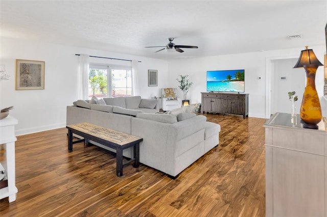10811 Providence Oaks Dr, Riverview, FL 33578 - living area featuring a ceiling fan and dark wood-type flooring