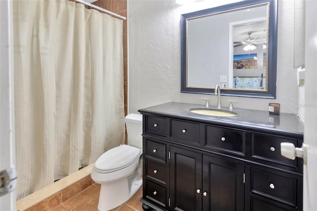 10811 Providence Oaks Dr, Riverview, FL 33578 - full bathroom featuring a textured wall, vanity, a shower with shower curtain, and ceiling fan