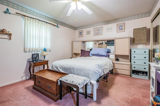1810 Orange Hill Dr, Brandon, FL 33510 - carpeted bedroom with a textured ceiling and a ceiling fan