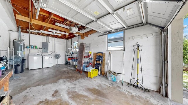11460 Park Blvd, Seminole, FL 33772 - garage with washer and dryer, electric panel, and gas water heater