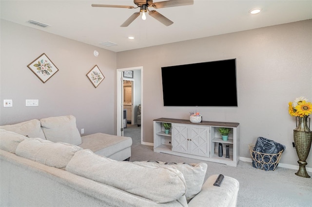 1518 Louise Ave, Auburndale, FL 33823 - living room with carpet flooring, a ceiling fan, and recessed lighting