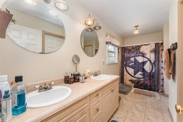 2410 Thornton Rd, Zolfo Springs, FL 33890 - full bathroom with double vanity, tile patterned flooring, and a shower with curtain